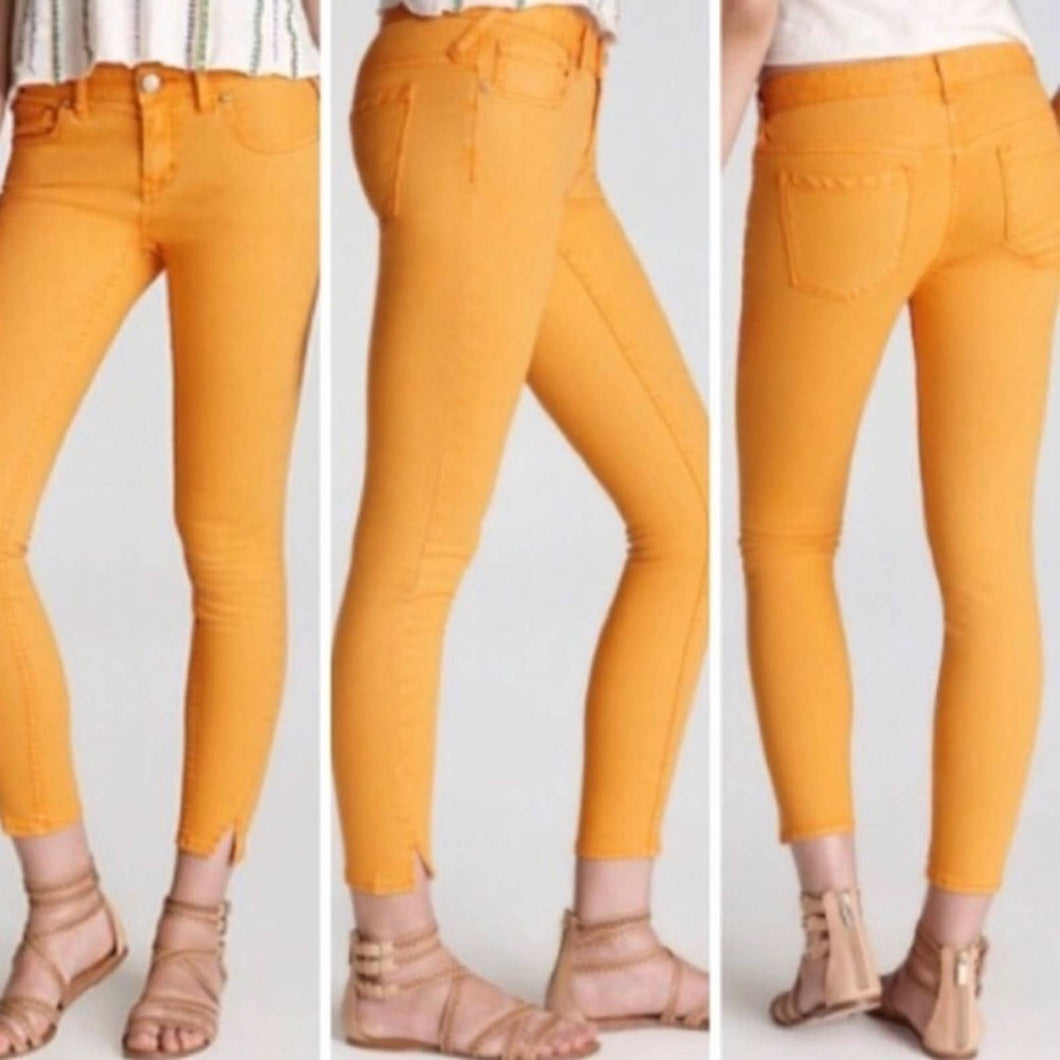 Size 29 Free People Bright Orange Cropped Slit Ankle Skinny Jeans