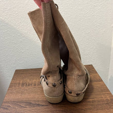 Load image into Gallery viewer, Size 6.5 Steve Madden Taupe Slouchy Rhinestone Studded Almond Toe Cowboy Boots
