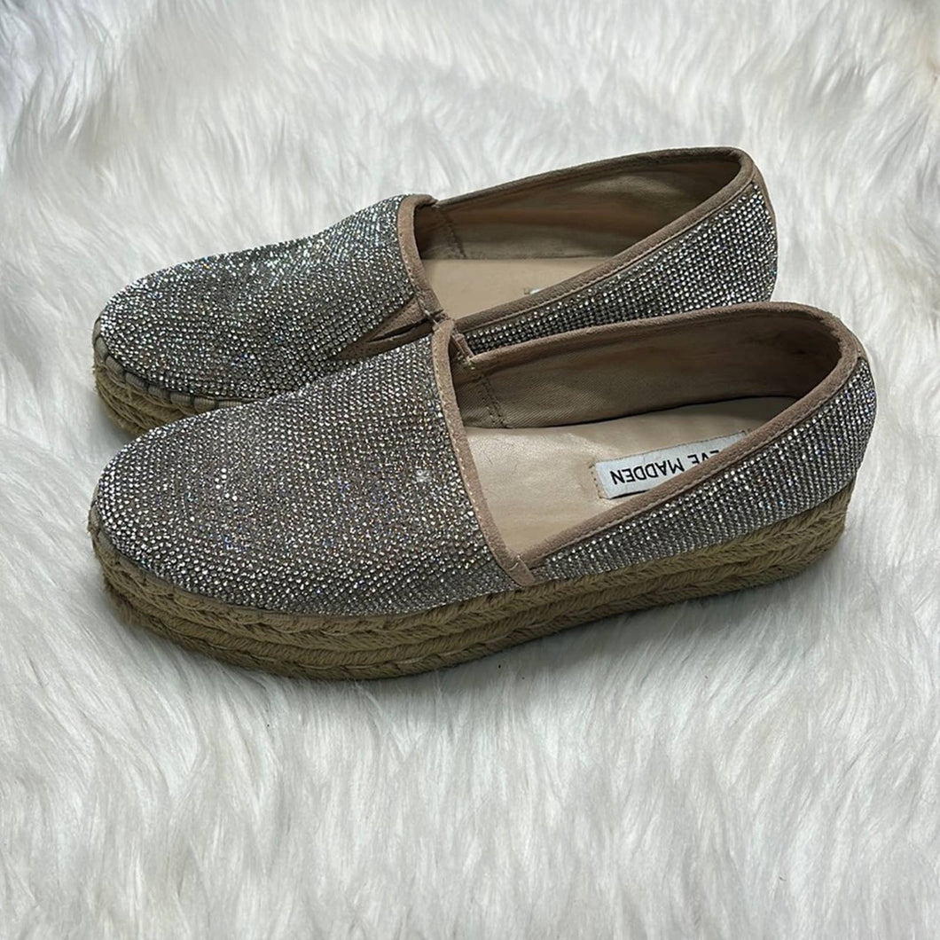 Sz 7 Steve Madden Alexia Crystal Platform Espadrille Slip On Shoes