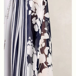 One Size Anthropologie Elevenses Silk Palolem Chiffon Navy White Floral Kimono