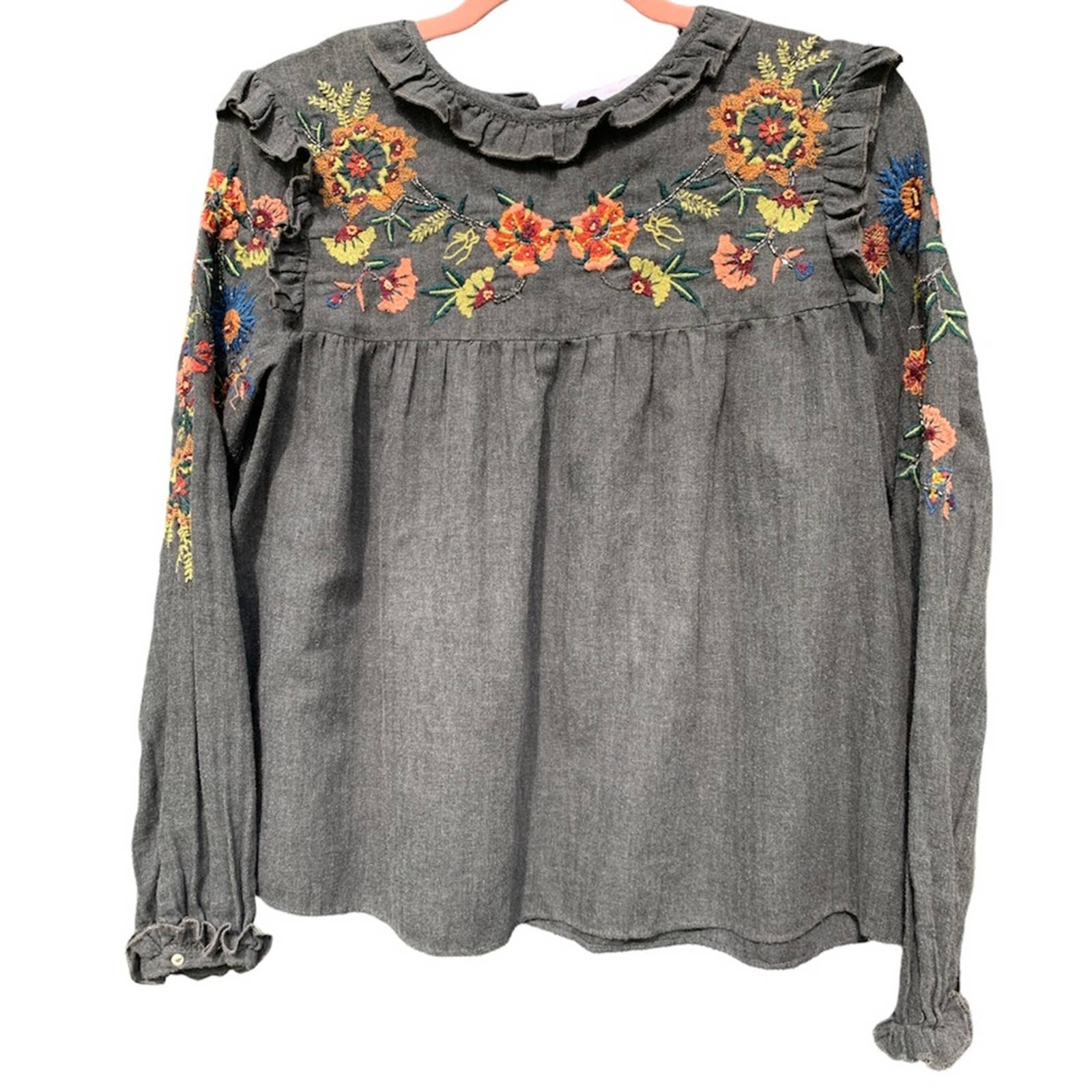 zara embroidered blouse with ruffles