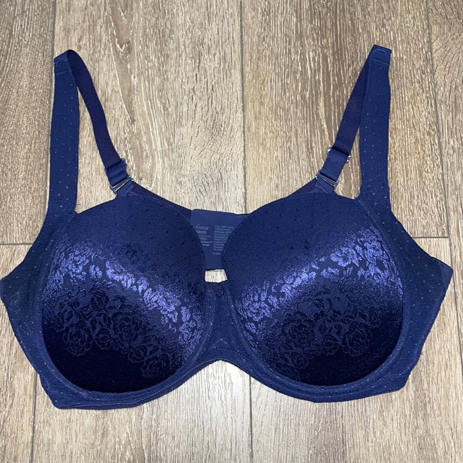 Size 38F Soma Navy Blue Lace Stunning Support Full Coverage Plus