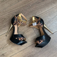 Load image into Gallery viewer, Size 8 Penny Loves Kenny Black Gold &amp; Leopard Platform Stilettos
