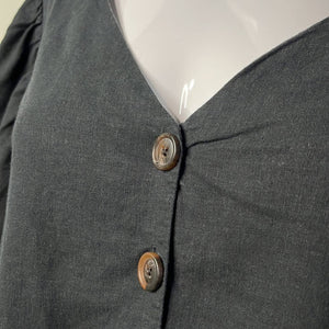 Small Urban Outfitters Black Linen Puff Sleeve V-Neck Button Shirt