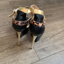 Load image into Gallery viewer, Size 8 Penny Loves Kenny Black Gold &amp; Leopard Platform Stilettos
