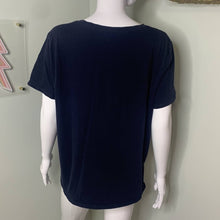 Load image into Gallery viewer, Large Old Navy Dark Blue Happiness Is Free Boyfriend Pocket Tee Shirt
