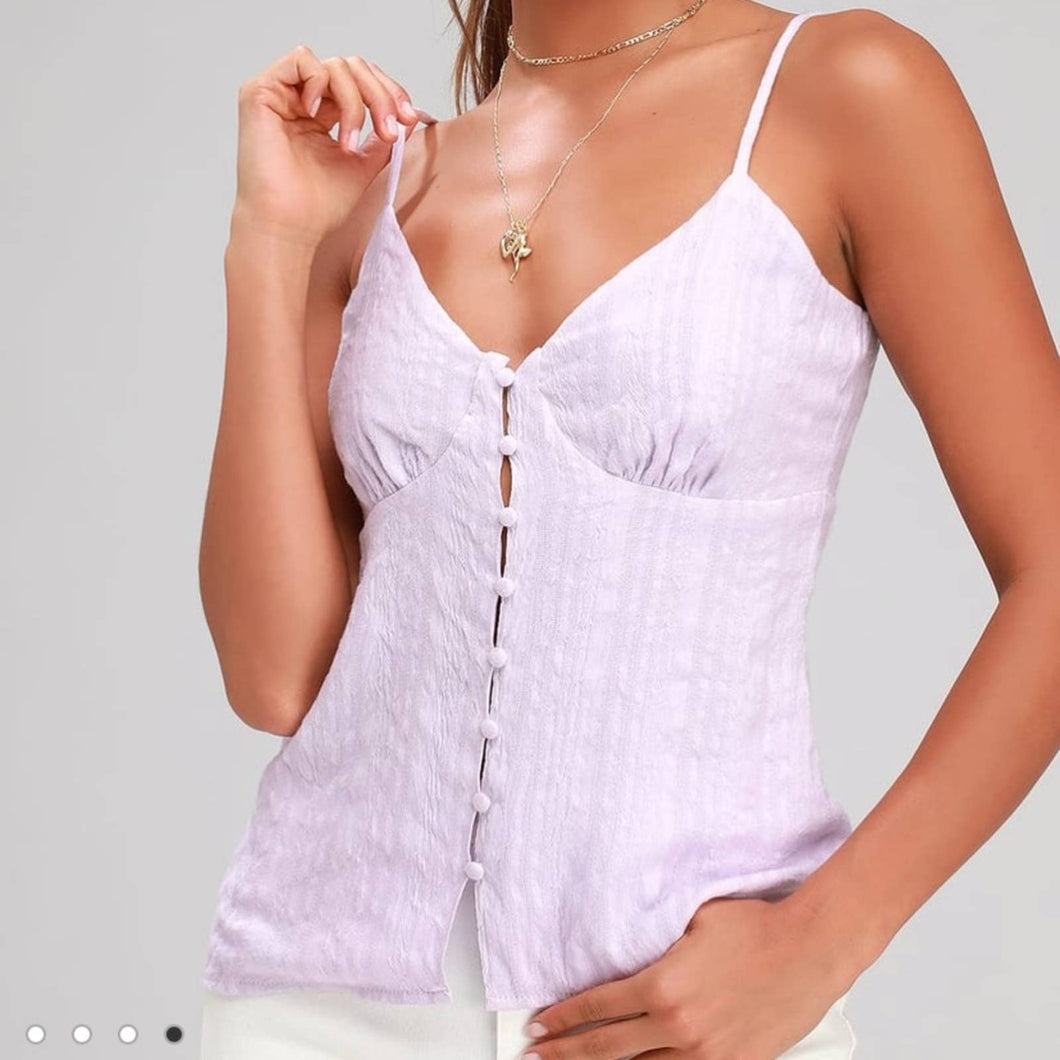 Size XL Lulus Adalee Lilac Striped Button-Up Tank Top