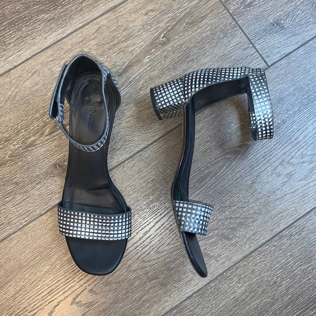 Size 9 VINCE Black & White Checkered Ankle Strap Heels