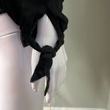 Load image into Gallery viewer, Small Urban Outfitters Black Linen Puff Sleeve V-Neck Button Shirt
