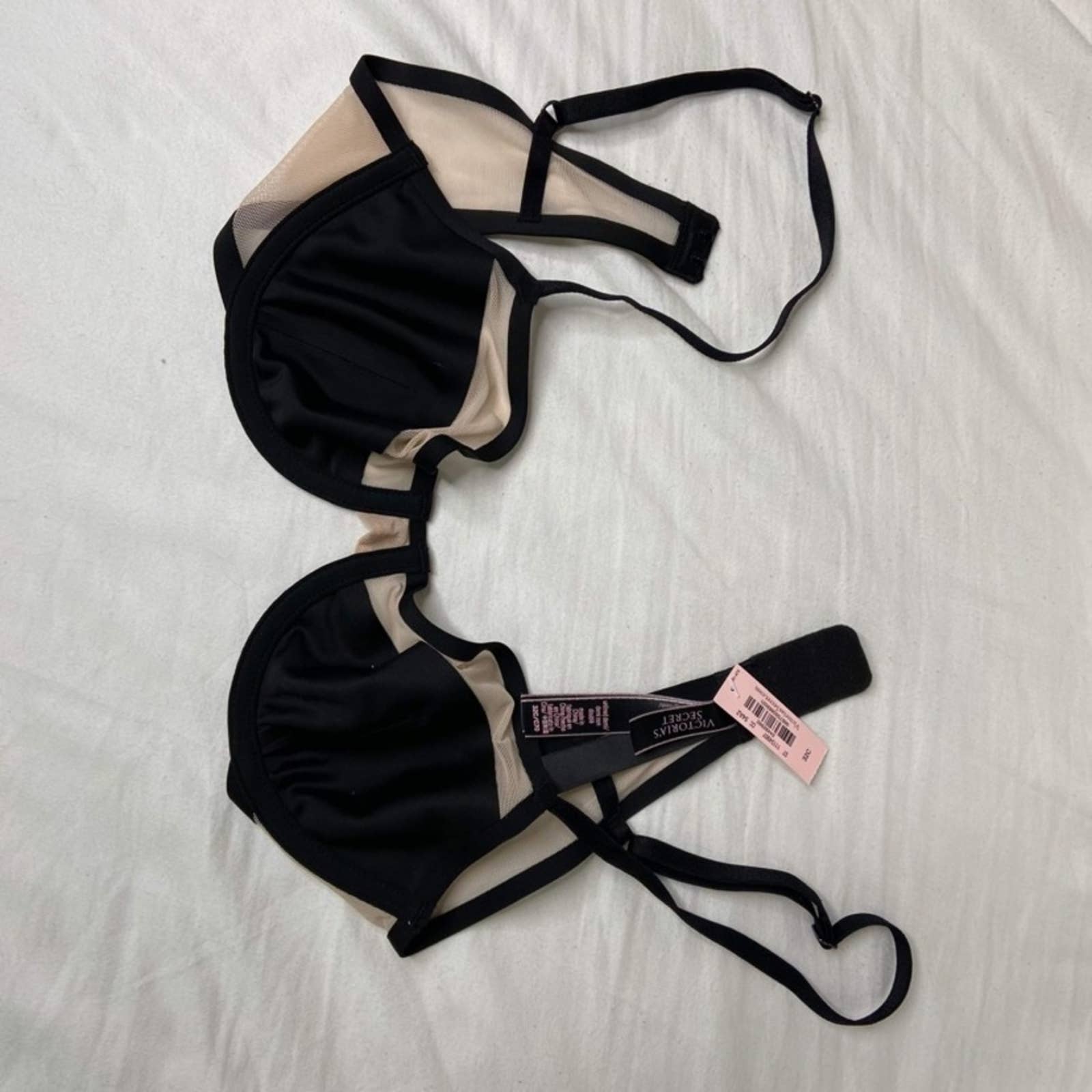 Size 32C Victoria's Secret NWT Unlined Mesh Demi Bra Black & Nude – Thrifty  Babes
