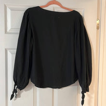 Load image into Gallery viewer, Small Urban Outfitters Black Linen Puff Sleeve V-Neck Button Shirt
