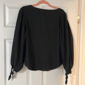 Small Urban Outfitters Black Linen Puff Sleeve V-Neck Button Shirt