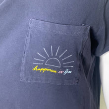 Load image into Gallery viewer, Large Old Navy Dark Blue Happiness Is Free Boyfriend Pocket Tee Shirt
