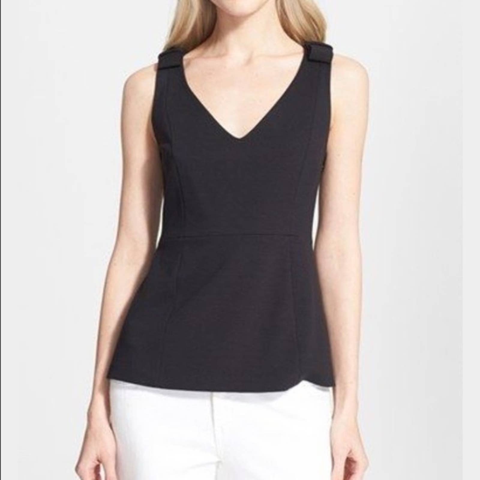 Size 6 Kate Spade NWT Black Ponte Sleeveless Peplum Top With