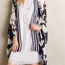 Load image into Gallery viewer, One Size Anthropologie Elevenses Silk Palolem Chiffon Navy White Floral Kimono
