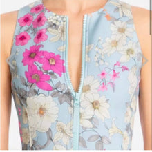 Load image into Gallery viewer, Small Johnny Was Belladonna Neoprene One pIece Front Zip Blue Floral Swim Suit
