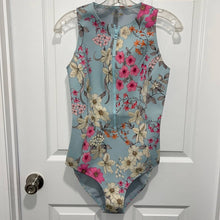 Load image into Gallery viewer, Small Johnny Was Belladonna Neoprene One pIece Front Zip Blue Floral Swim Suit

