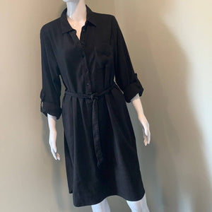 Size Large NYDJ NWOT Linen Long Sleeve Shirtdress In Black